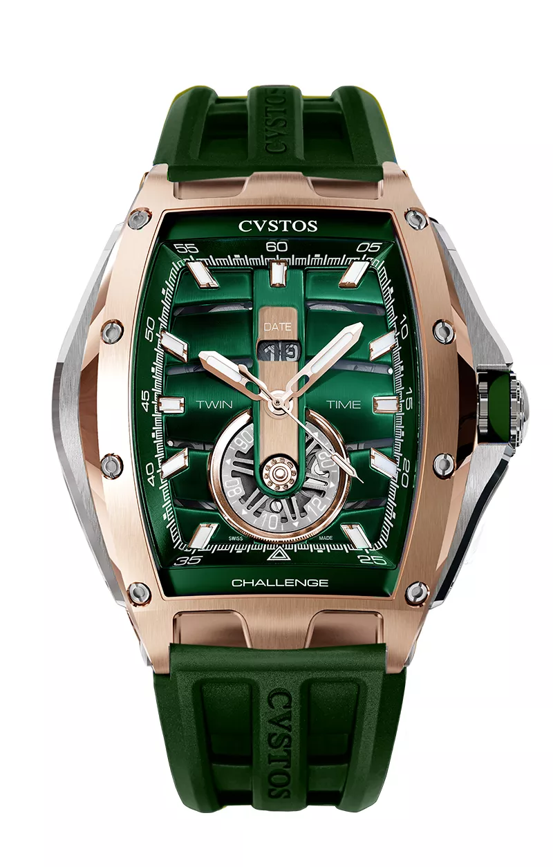 Twin-Time 5N Red Gold Green Dial Watch | Cvstos